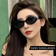 【SUNS】抗UV太陽眼鏡 時尚橢圓墨鏡 百搭質感墨鏡 網紅抖音款 男女同款 S306 黑框灰片