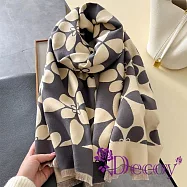 【Decoy】韓版時尚 印花加厚減齡氣質百搭長款氛圍感披肩圍巾/ 灰色