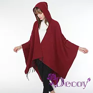 【Decoy】英倫復古 雅致休閒連帽斗篷式披肩 / 棗紅色