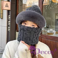 【Decoy】韓版保暖 仕女防風防寒加厚加絨套頭帽脖圍一體保暖帽/ 灰色