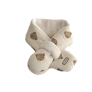 【iSFun】嬰兒圍巾 可愛小熊保暖加絨圍脖寶寶兒童交叉圍巾/小熊 白色