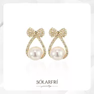 【SOLARFRI】純銀針耳環・蝴蝶結珍珠S925銀鍍14K金頂級CZ鑽飾抗敏耳環|品牌禮盒包裝|閨蜜生日情人女友老婆母親交換聖誕禮物