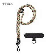 【Timo】iPhone/安卓市售手機殼通用款 斜背頸掛 手機掛繩背帶組(連接片+掛繩)-戶外登山可調式加厚版粗棉繩- 紅綠斜紋(黑短連接片)