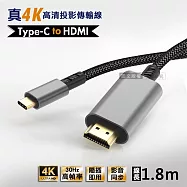 Type-c to HDMI 真4K 高畫質影音傳輸線 投影轉接線(1.8M)