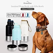 【GrandTies】950ML雙碗寬口真空不鏽鋼保溫瓶/寵物保溫瓶/寵物碗(毛寶貝最好的禮物)- 午夜黑