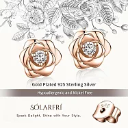 【SOLARFRI】純銀針耳環・鑽鑲玫瑰S925銀鍍14K金頂級CZ鑽飾抗敏耳環|品牌禮盒包裝|閨蜜生日情人女友老婆母親交換聖誕禮物 玫瑰金