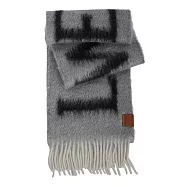 LOEWE Logo 海馬毛及羊毛圍巾 (淺灰色/深灰色)