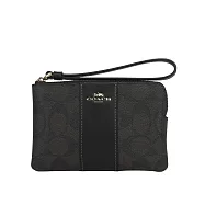 COACH 塗層帆布及再生皮革L 型拉鍊手拿包 (巧克力/黑色)