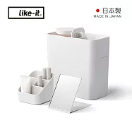 【日本like-it】日製手提便攜型化妝品收納盒套組(附鏡子)- 白