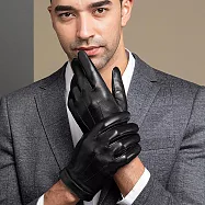 seoul show首爾秀 三線全掌觸控頭層小綿羊皮珊瑚絨真皮保暖手套 黑色