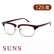 精品老花眼鏡 簡約文青框老花眼鏡 高硬度耐磨鏡片 配戴不暈眩 酒紅框125度