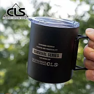 【韓國CLS】摺疊304不鏽鋼雙層杯 贈杯蓋 320ML/登山杯/露營杯/軍風/露營/野餐(三色任選) 黑色
