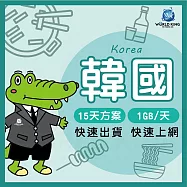 【WorldKing】韓國網卡15天高速流量(每天1GB，超過降速不斷網)
