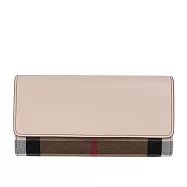 BURBERRY Halton 大格紋帆布及牛皮翻蓋二折長夾 (貝殼粉)