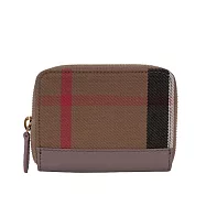 BURBERRY 大格紋帆布及牛皮ㄇ形拉鍊零錢包/卡夾包 (水貂灰)