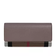 BURBERRY Halton 大格紋帆布及牛皮翻蓋二折長夾 (水貂灰)