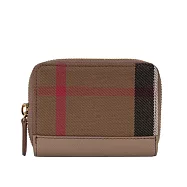 BURBERRY 大格紋帆布及牛皮ㄇ形拉鍊零錢包/卡夾包 (栗子色)