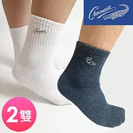 Crocodile鱷魚 純棉休閒棉襪 紳士刺繡1/2襪(2雙) 22-26CM-白x2