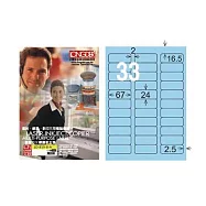 【龍德】LONGDER 三用電腦標籤 A4 33格 圓角 24*67mm淺藍105張 3盒/組 LD-819-B-A(適用雷射、噴墨、影印)