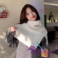 【Decoy】韓版開叉 高領保暖套頭針織披肩圍脖/ 白色