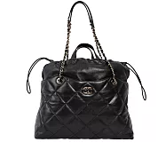 CHANEL 淡金色CC Logo 大款抽繩手提包/肩背包/購物包_展示品 (黑色)