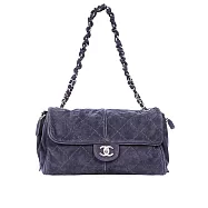 CHANEL 銀色CC Logo 縫線設計麂皮肩背包_展示品 (藍紫色)
