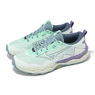 Mizuno 越野跑鞋 Wave Daichi 9 GTX 女鞋 綠 紫 防水 緩衝 黃金大底 運動鞋 美津濃 J1GK2556-22 25.5cm WHITE/GREEN