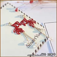 『坂井.亞希子』日本和風紅色鏤空金魚耳環 -雙鍊垂墜款