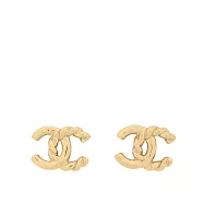 CHANEL CC Logo 半麻花造型針式耳環 (金色)