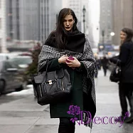 【Decoy】歐美風尚 提花邊框加厚保暖披肩加長圍巾斗篷/黑色