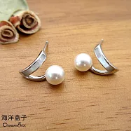 優雅甜美幾何V字天然貝母貝珠925純銀耳環.貼耳耳環.外鍍專櫃級正白K