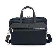 Lynx - 美國山貓進口十字紋牛皮搭配牛津布電腦公事包(中)-共2色 藍色