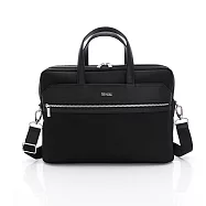 Lynx - 美國山貓進口十字紋牛皮搭配牛津布電腦公事包(中)-共2色 黑色