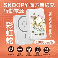 【正版授權】SNOOPY史努比 魔方三合一無線充行動電源 10000mAh 彩虹蛇