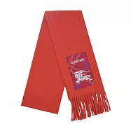 BURBERRYB 戰馬格紋標籤羊絨圍巾 紅色