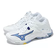 Mizuno 排球鞋 Wave Lightning Z8 Mid 男鞋 白藍 中筒 輕量 室內運動 羽排鞋 美津濃 V1GA2405-97 31cm WHITE/BLUE