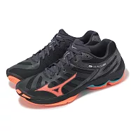 Mizuno 排球鞋 Wave Voltage 2 男鞋 黑橘 波浪片 緩衝 室內運動 羽排鞋 美津濃 V1GA2460-06 28.5cm BLACK/ORANGE/BLUE