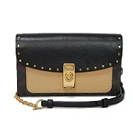 COACH 拼接皮革鉚釘斜背鍊包-卡其黑