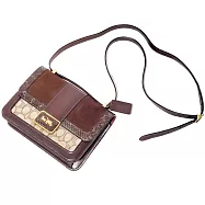 COACH 蛇皮紋翻蓋斜背包-老花咖啡