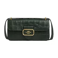 COACH 鱷魚紋皮革翻蓋迷你斜背包-深綠