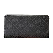 TORY BURCH 緹花滿版LOGO對開長夾-黑色