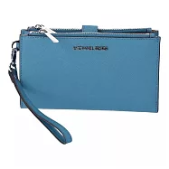 MICHAEL KORS 防刮皮革雙層拉鍊長夾-莫蘭迪藍