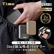 【Timo】魔方系列 三合一磁吸無線充行動電源 5000mAh(支援手機/手機/耳機充電) 沙漠金