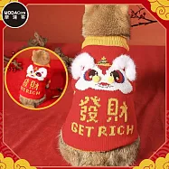 摩達客寵物_新春祥獅紅色大發財針織毛衣(貓咪狗狗服飾)中小型犬貓-5種尺寸可選 M