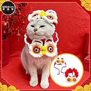 摩達客寵物-新春開運喜氣紅色醒獅帽子圍脖兩件組(變身系列貓咪狗狗適用)-2種尺寸可選 S