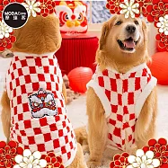 摩達客寵物_紅白開運喜氣棋盤醒獅保暖寵物衣服(可愛中大型犬狗適用)新春新年多尺寸可選 7XL