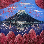 【玲廊滿藝】曾啟文-浪漫礦砂系列-富士山下櫻花搖曳30x30cm
