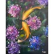 【玲廊滿藝】曾啟文-花與魚系列-彩池錦衣50x40cm