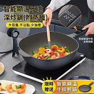 【APEX】 智能顯溫不沾深炒鍋30CM_附鍋蓋蒸籠(不挑鍋 控溫 IH爐 不沾塗層 炒菜鍋 煎鍋 蒸籠鍋 美食鍋 料理鍋 湯鍋 瓦斯爐電磁爐通用 ) 不沾炒鍋30CM