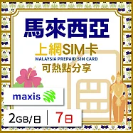 【無限全球通GLOBAL WiFi】馬來西亞上網SIM卡 7日方案 每日2GB降速吃到飽 馬來西亞網卡 4G高速上網SIM卡